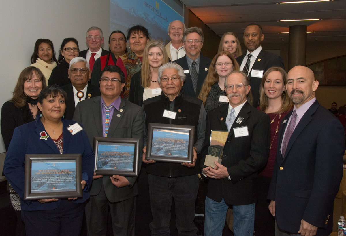  BLM, Dominguez Archaeological Research Group, the Ute Tribe, Southern Ute Tribe, Ute Mountain Ute Tribe,  National Park Service, and Forest Service receiving the Governor's Award for the Colorado Aboriginal Wickiup Project.