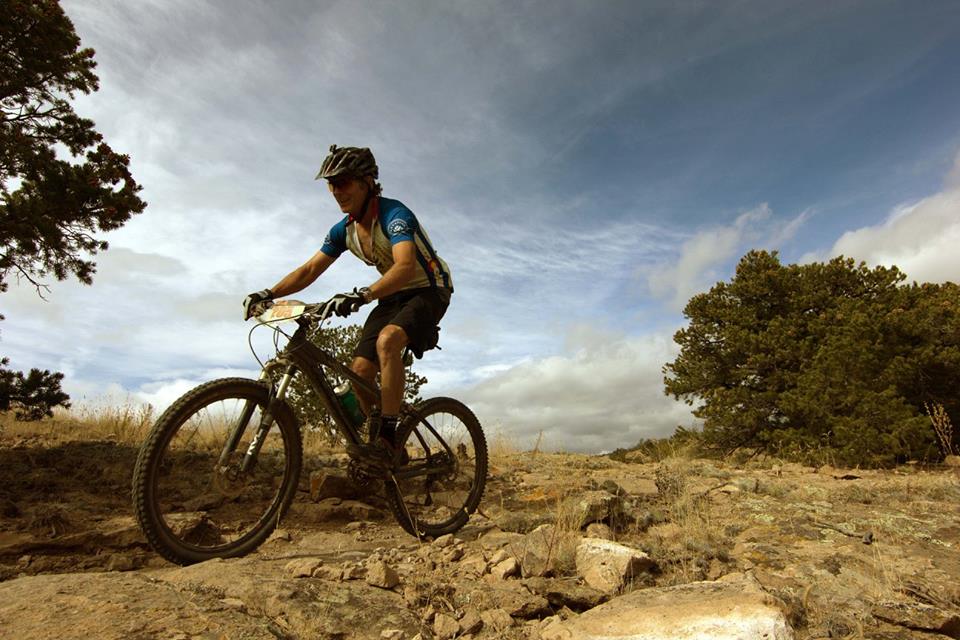 A mountain biker rides through Penitente Canyon.
