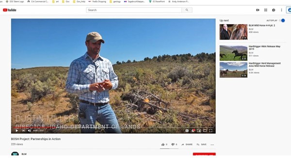 Interview with Dustin Miller, Idaho Department of Lands Director, about a fuels partnership project in the Bruneau and Owyhee field offices. (Photo by BLM)