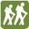 Iconograph of two people wearing backpacks and using walking sticks