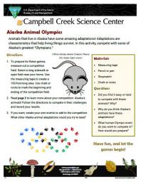 Alaska Animal Olympics Nature Learning Activity sheet