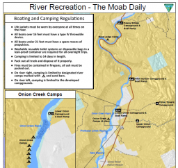 Map of river right dispersed campsites and river left campgrounds