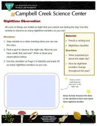 Nighttime Observation Activity sheet