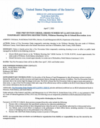 Fire Prevention Order for Williston Shooting Site and Schnell Rec Area