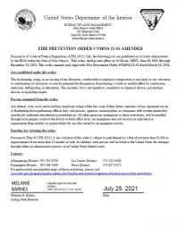 A screen shot of amended Fire Prevention Order # NM910-21-01-AMENDED.