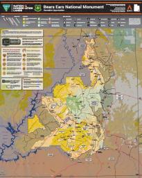 A map with large letters saying Bears Ears National Monument Recreation Opportunities