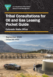 BLM Tribal Consultation Pocket Guide with a photo of a prairie with oil and gas activity happening.