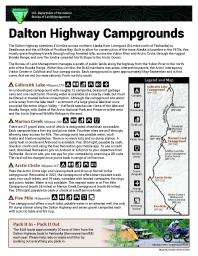 A factsheet showing Dalton Highway Campground information.
