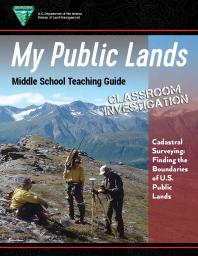 Front cover of the Classroom Investigation Cadastral Surveying Booklet with people surveying in the mountains 
