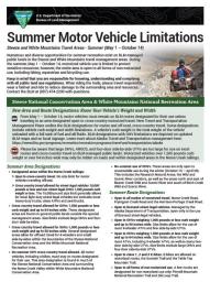 Image of the front page of the factsheet with the heading Summer Motor Vehicle Limitations