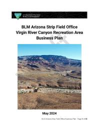 The cover of the BLM Arizona Strip Field Office Virgin River Canyon Recreation Area Draft Business Plan.