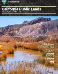 Thumbnail of California Public Lands Brochure 2025 depicting a desert river with large landforms in the background.