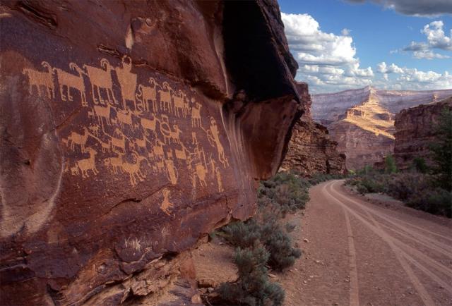 Wall of Nine Mile Canyon ACEC with petroglyphs in Utah.