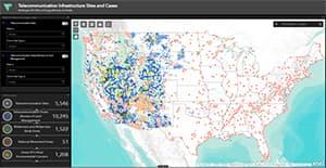 Screenshot of the Web map tool for finding available communications sites on public lands
