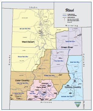 Boundary map of BLM Utah districts.