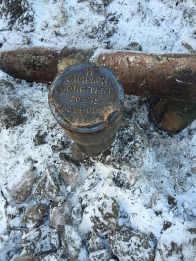 Well head cut, plugged, and a cap with identification plaque welded in place at Point Simpson 