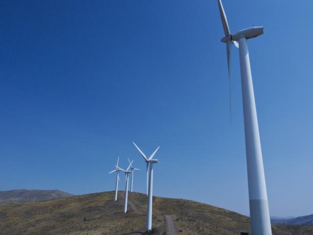 Wind power turbines on a ridgetop