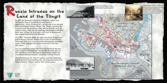 Alaska Sitka Blockhouse Interpretive Panel 1: Russia Intrudes on the Land of the Tlingit