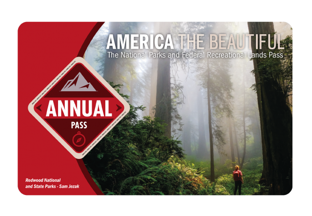 annual public lands access pass with picture of misty forest