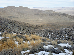 Snow in the eastern Sierras giving way to desert. Photo by Ryan Klaush, BLM