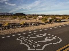 Route 66 at Amboy Crater in the Mojave Desert. (Photo by Bob Wick, BLM)