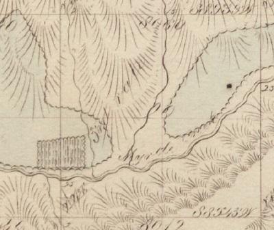 Detail of GLO plat survey that shows later site of Carson's land claim. BLM General Land Office Records, Serial Patent ORRAA008939, Letitia Carson.