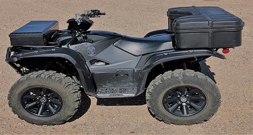 a black all-terrain vehicle with ranger decal
