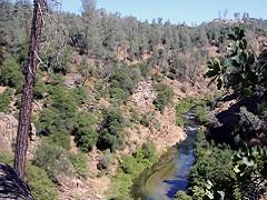 A river flows through a gorge covered in low brush. Photo by Jeff Fontana, BLM.