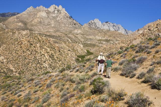 Hikers on a trail in the mountains