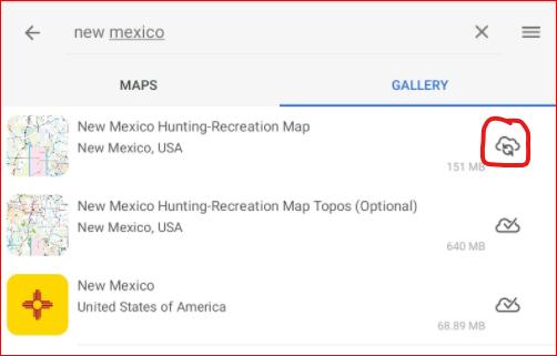 A screen shot of how to download the free New Mexico Maps on CarryMap.