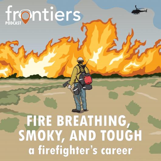 illustration of firefighter in front of blaze