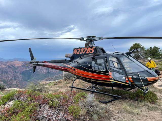 Moki Helitack Helicopter on helispot on the Arizona Strip. 