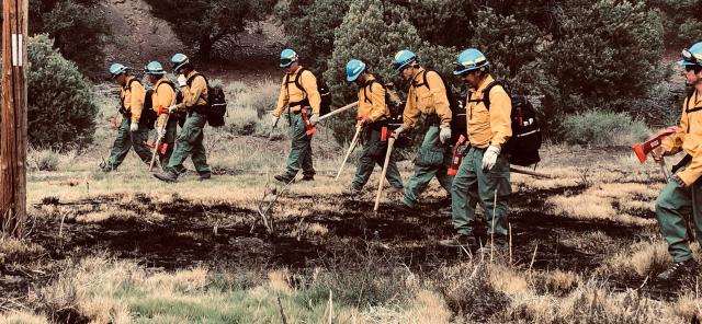 Firefighters walking in line