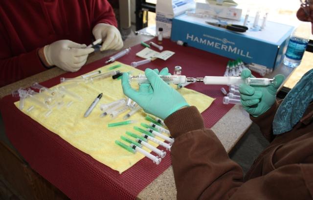 Syringes on a table