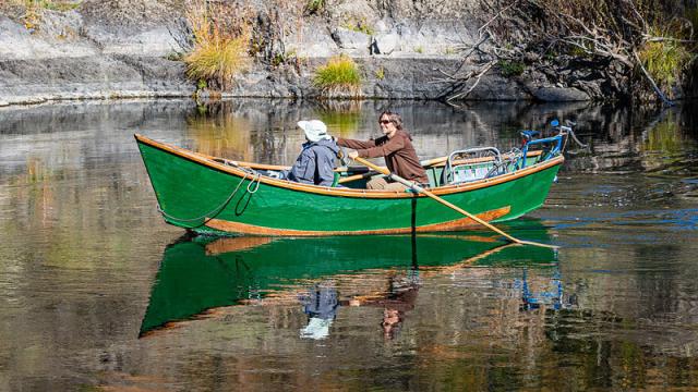 A drift boat on one of the flat stretches of the Rogue River