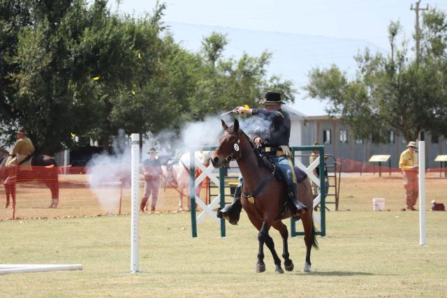 Cavalry horse with person shooting