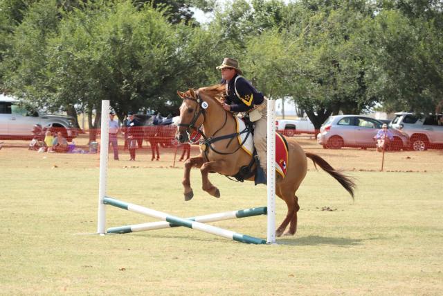 Rider and horse jumping.