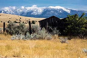 Outbuildings on McMaster Ranch facing east towards the Little Belt Mountains