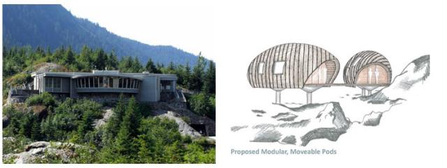 The existing Mendenhall Glacier Visitor Center and the proposed remote visitor center
