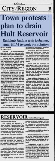 august 25 1990 newspaper clipping regarding Hult Dam from the Eugene Register Guard