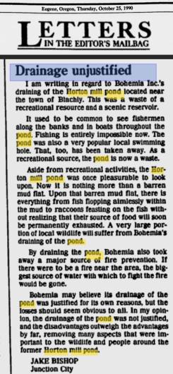 oct 25 1990 newspaper clipping regarding Hult Dam from the Eugene Register Guard