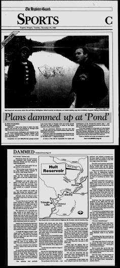 1989 newspaper clipping regarding Hult Dam from the Eugene Register Guard