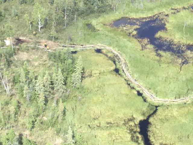 Aerial photo of a swamp bridge