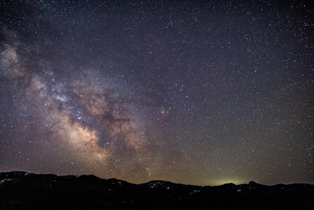 Clear and starry night with the Milky Way over a landscape