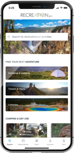 Screenshot of recreation.gov application on iphone