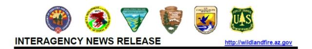 AZ Dept. of Forestry and Fire Management, Bureau of Indian Affairs, Bureau of Land Management, National Park Service, US Fish and Wildlife Service, and US Forest Service logos