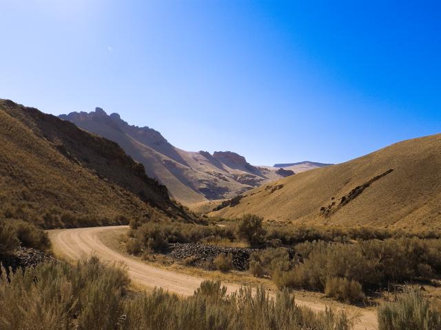 A dirt road offers views of the gulch's landscape.