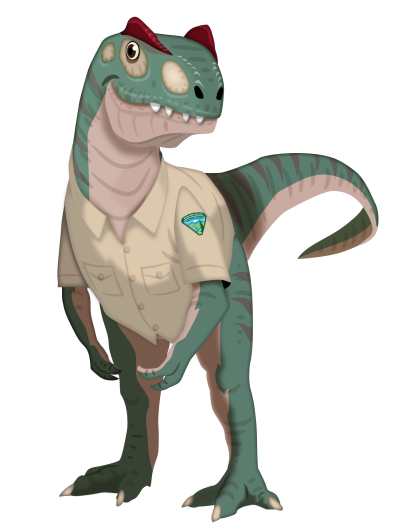 Agents of Discovery Agent for Dinosaur mission. Allosaurus wearing BLM uniform shirt.