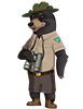 Agents of Discovery Agent for Bears Ear National Monument. Black Bear wearing BLM uniform and hat with binocular hanging around its neck.
