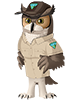 Agents of Discovery Agent for National Historic Oregon Trail Interpretive Center​. Owl wearing BLM uniform and hat.